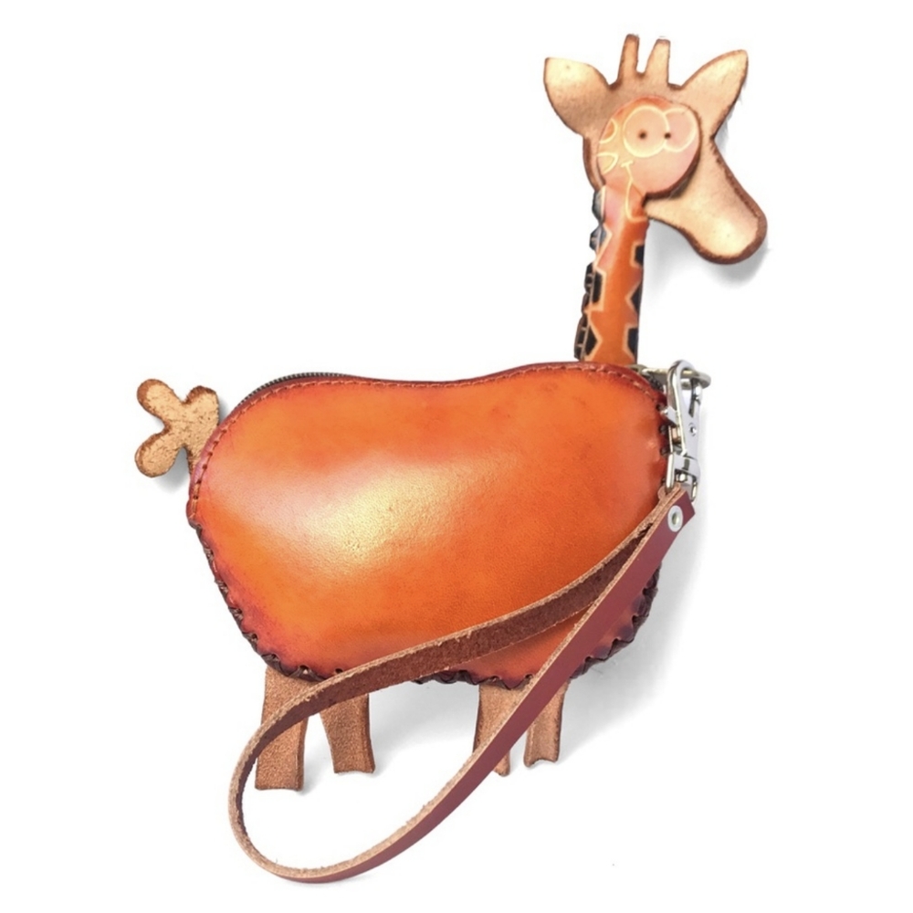 Handmade Handcrafted Genuine Leather Giraffe Wristlet Coin Purse - Picture 3 of 7